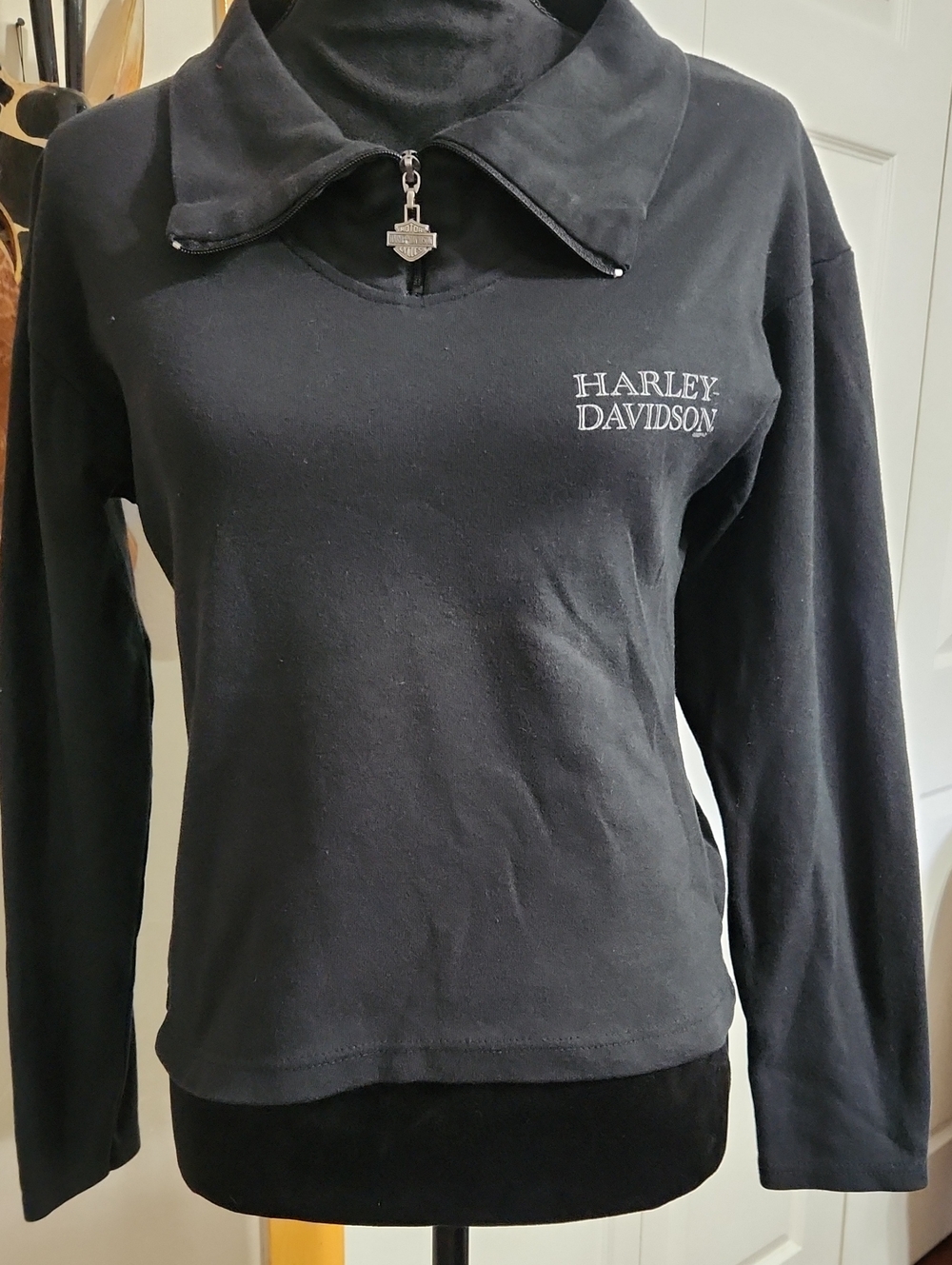 Harley-Davidson Black Long-Sleeve Half-Zip Pullover with Logo Charm